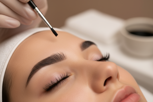 Eyelash tinting treatment in progress