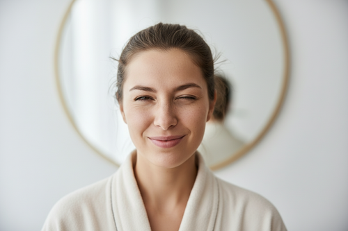 use this photo, make the background white with a mirror in the background thats slightly blurred out, remove the flower in the picture